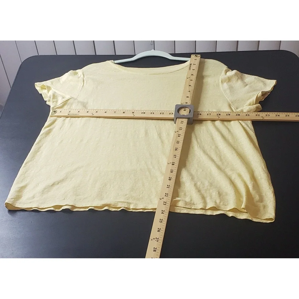 Eileen Fisher Yellow 100% Organic Linen Short Sleeve M Tee Shirt Casual Spring - Picture 5 of 7